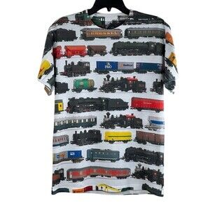 Jerzees Sport Men's Size Medium Trains Graphic Tee Shirt White 100% Polyester